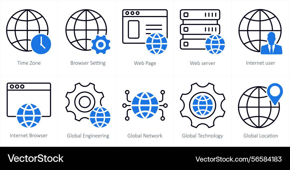 A set of 10 seo icons as time zone browser Vector Image