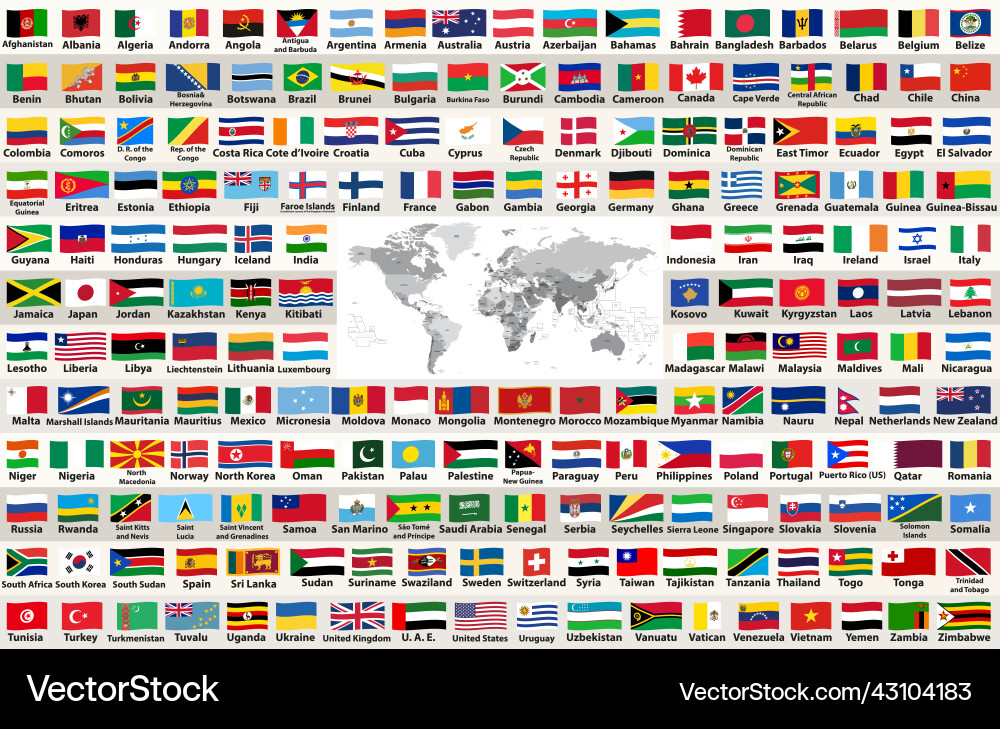 Collection of all world flags arranged vector image