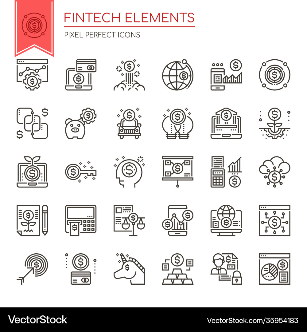 Fintech elements thin line and pixel perfect Vector Image