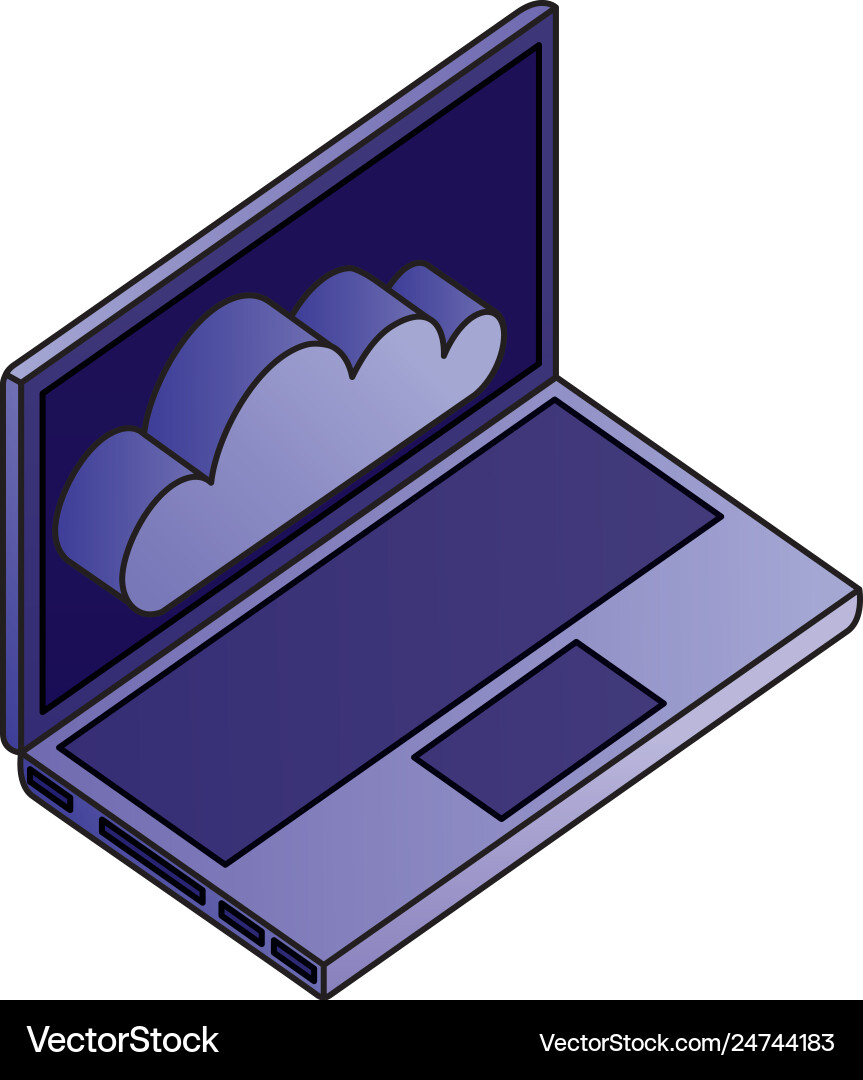 Laptop computer cloud storage network data Laptop computer cloud storage network data vector image