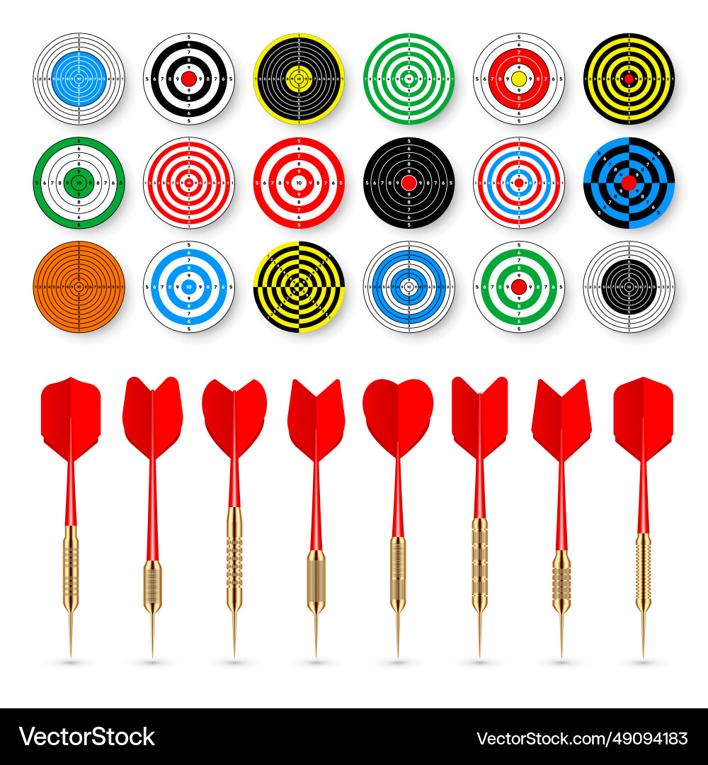 Paper targets with dart arrows and shadows Paper targets with dart arrows and shadows vector image
