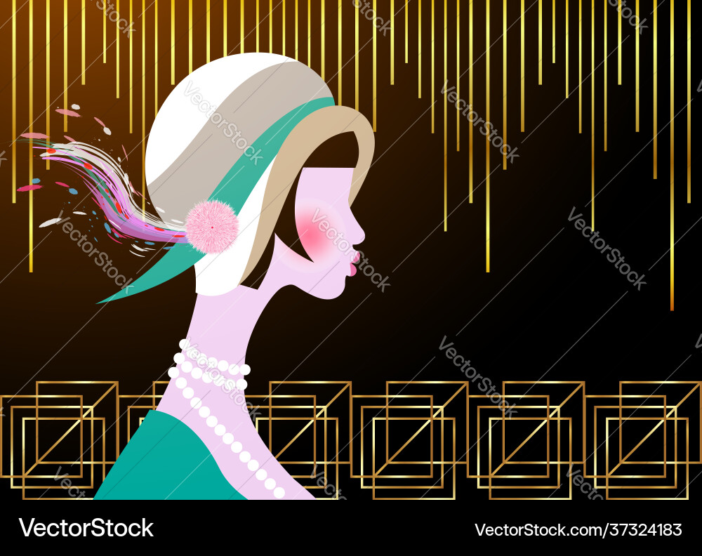 Portrait flapper girl with hat retro art deco Portrait flapper girl with hat retro art deco vector image