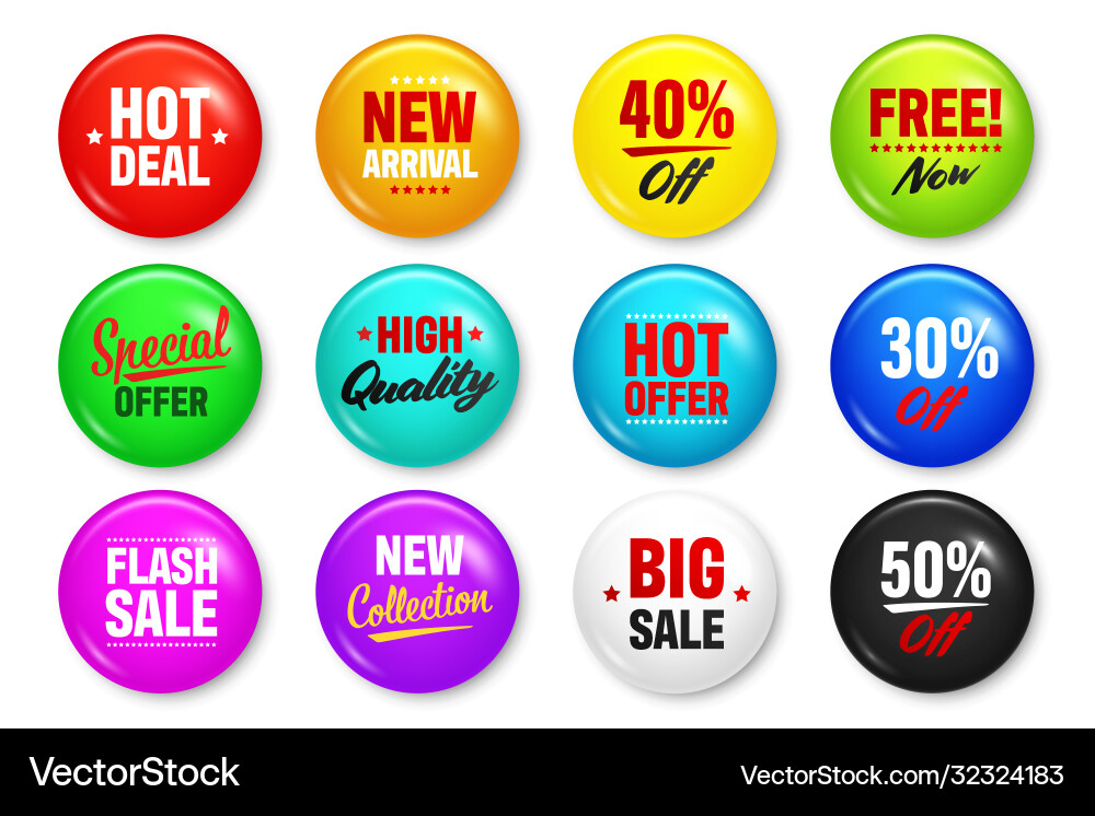 Realistic badges with text product promotion Vector Image