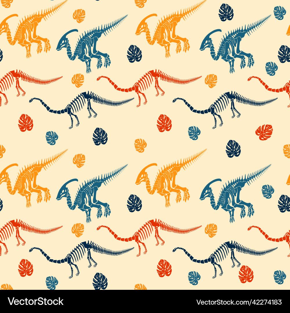 Seamless pattern with dinosaur skeleton Vector Image