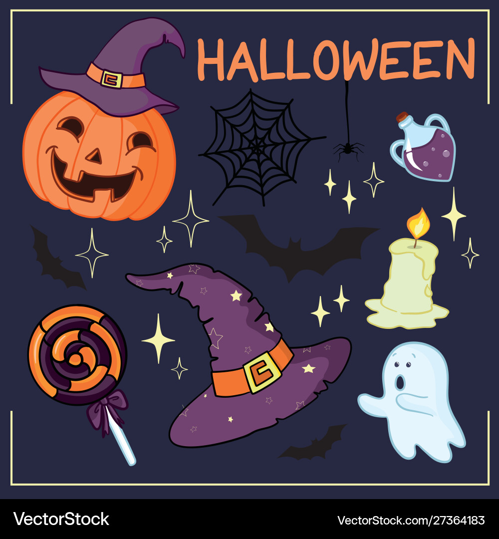 Set halloween related objects and creatures Set halloween related objects and creatures vector image