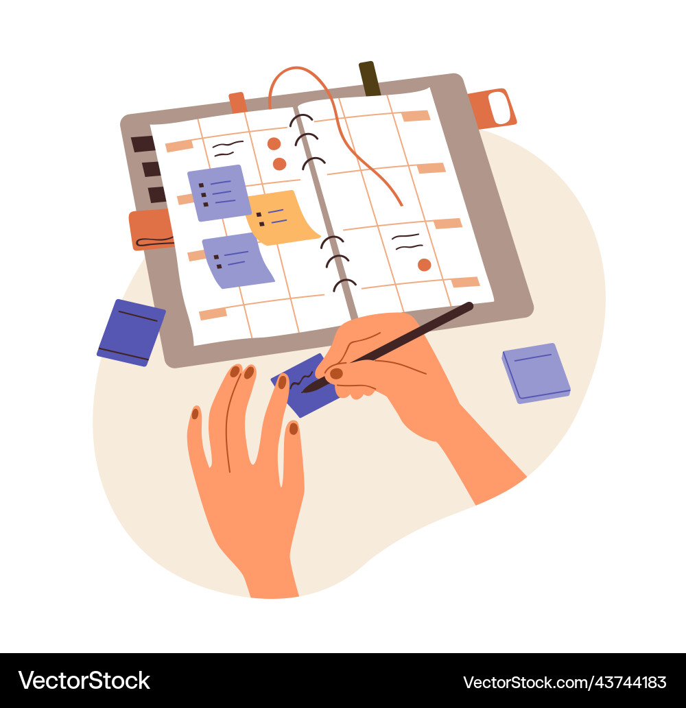 Writing plans on sticky memo notes making Writing plans on sticky memo notes making vector image