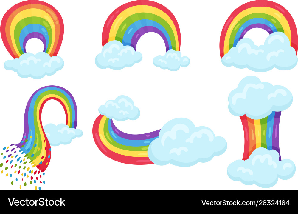 Collection bright rainbows different shapes Collection bright rainbows different shapes vector image