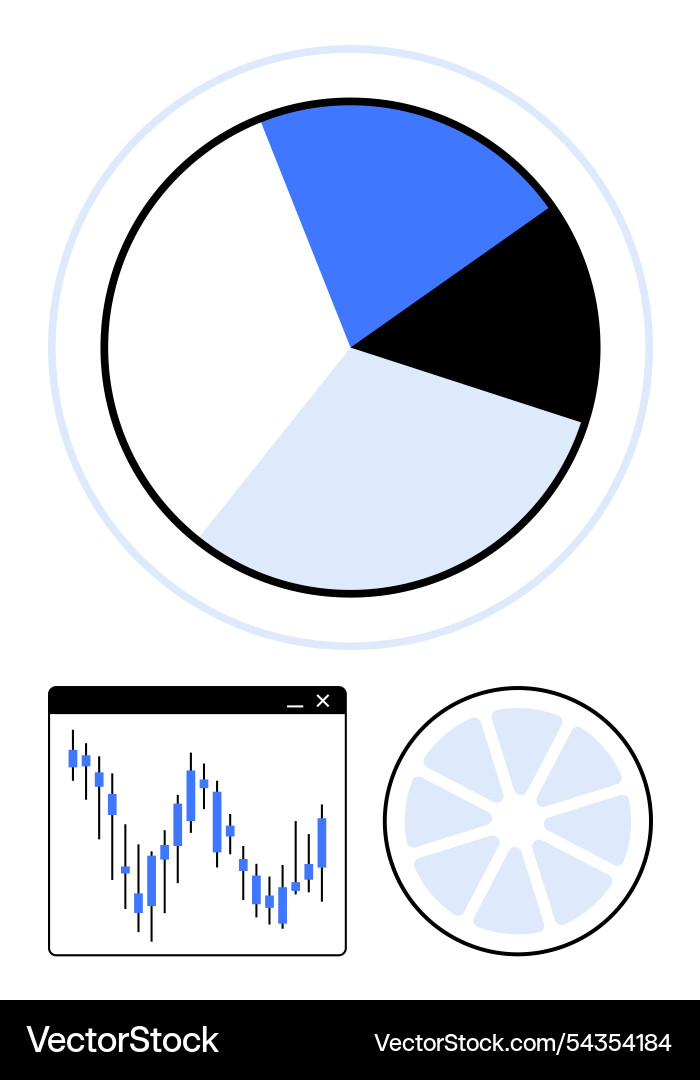 Data analysis tools with pie chart candlestick Data analysis tools with pie chart candlestick vector image