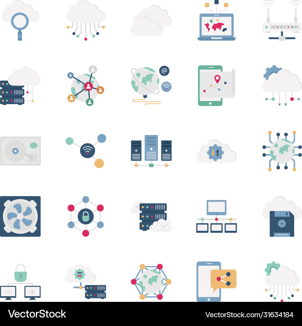Data and networking icons set every single vector image
