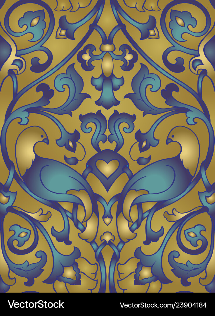 Gold pattern with birds Royalty Free Vector Image