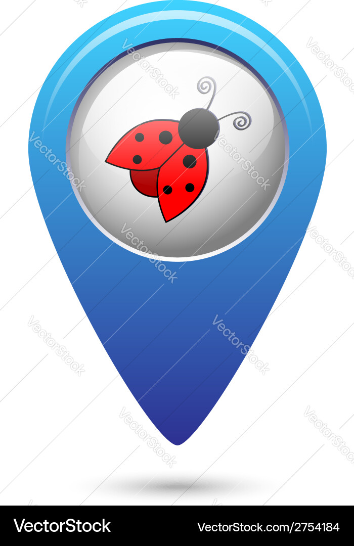 Map pointer with ladybug icon Vector Image