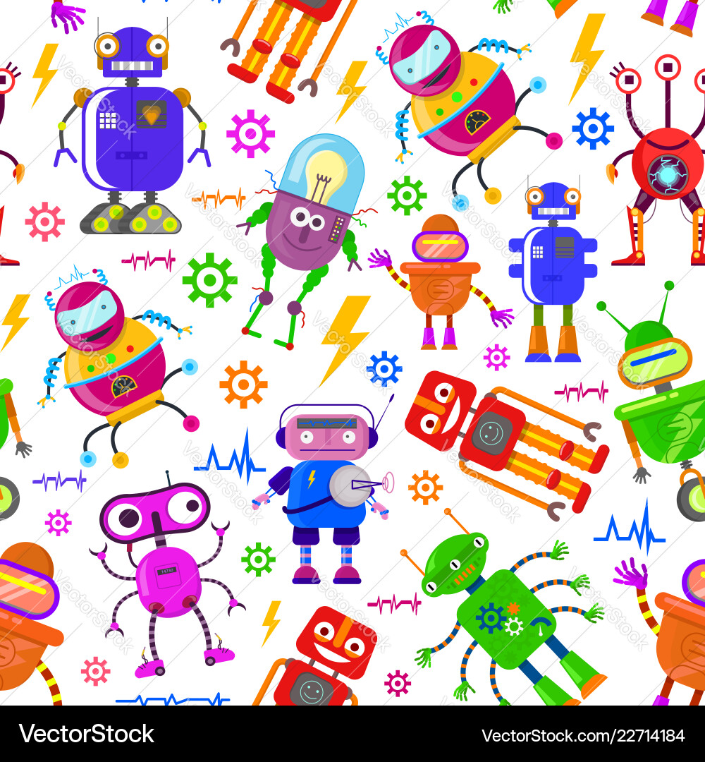 Pattern with cute robots Pattern with cute robots vector image
