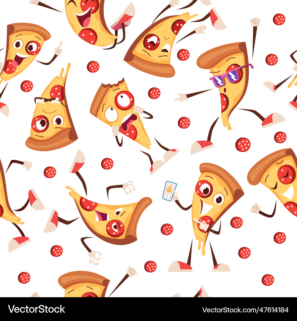 Pizza pattern different sliced mascots Pizza pattern different sliced mascots vector image