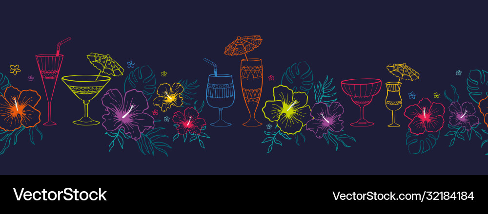 Süße handgezogene exotische Blumen und Cocktails Süße handgezogene exotische Blumen und Cocktails vektorbild