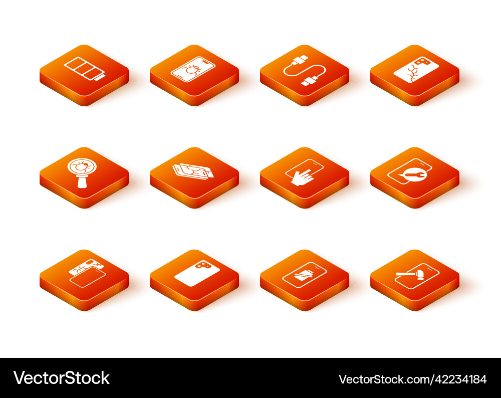 Set mobile with broken screen smartphone system Set mobile with broken screen smartphone system vector image