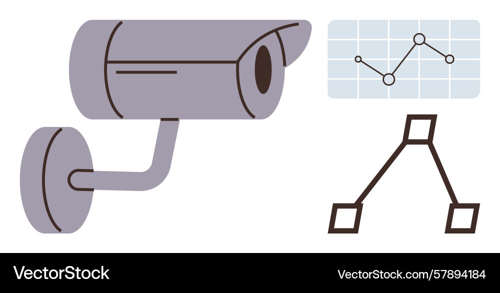 Surveillance camera with data graphs and flowchart Surveillance camera with data graphs and flowchart vector image