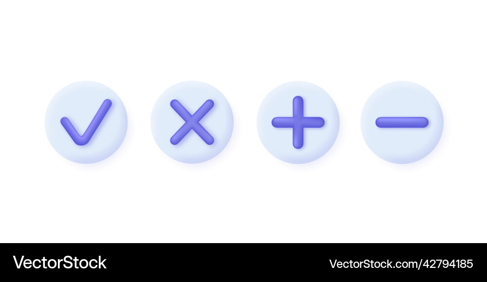 3d set of plus minus and cross check marks 3d set of plus minus and cross check marks vector image