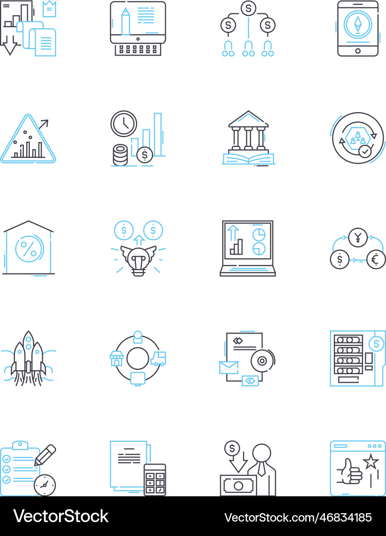 Fiscal knowledge and instruction linear icons set Fiscal knowledge and instruction linear icons set vector image