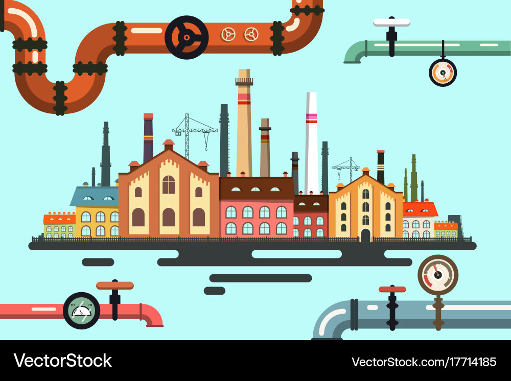 Old factory with pipeline flat design Vector Image