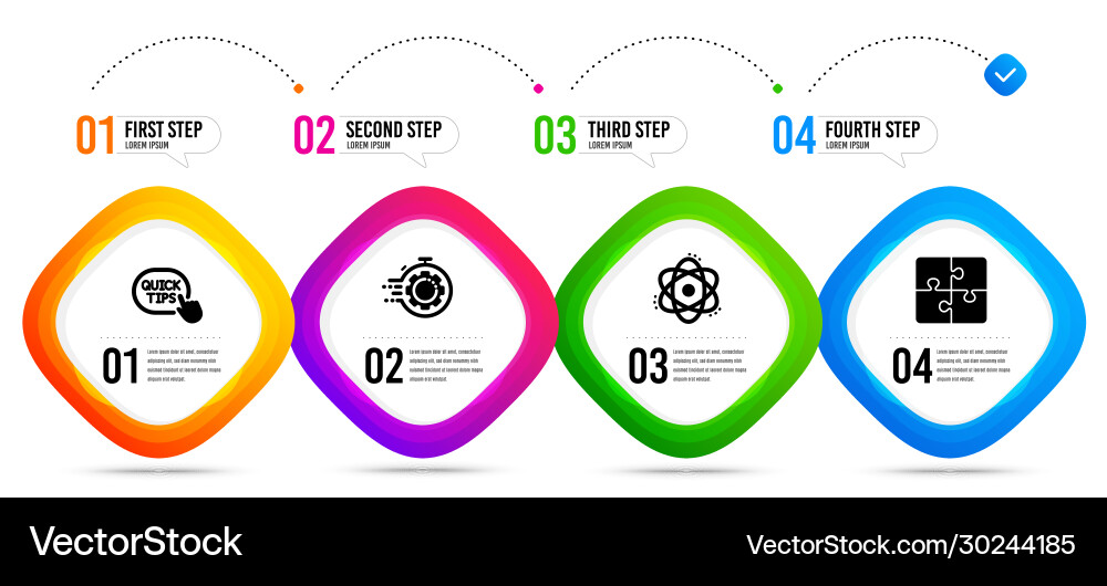 Puzzle seo timer and quick tips icons set atom Puzzle seo timer and quick tips icons set atom Vector Image