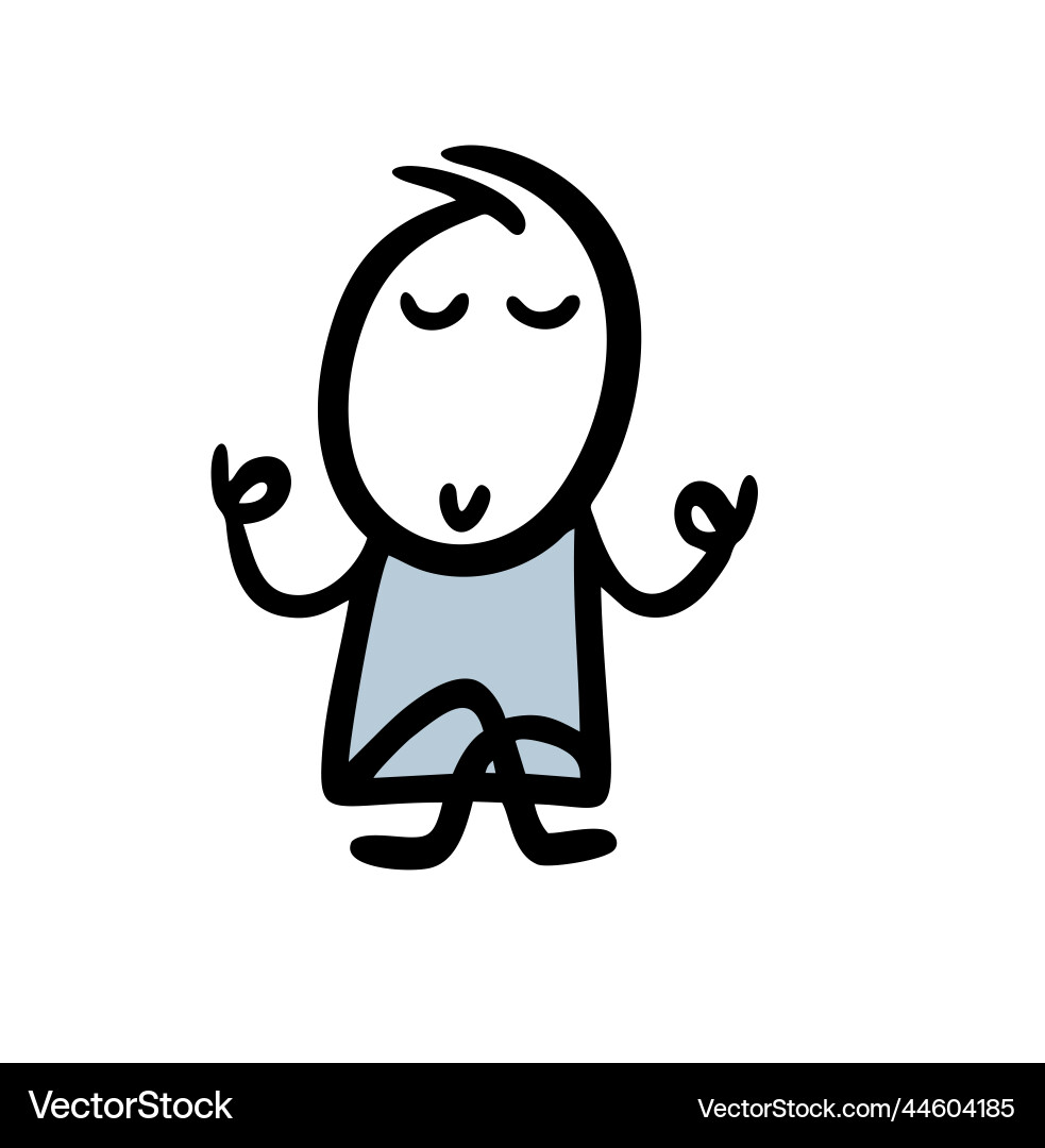 Relaxing in yoga pose doodle stickman with closed Relaxing in yoga pose doodle stickman with closed vector image