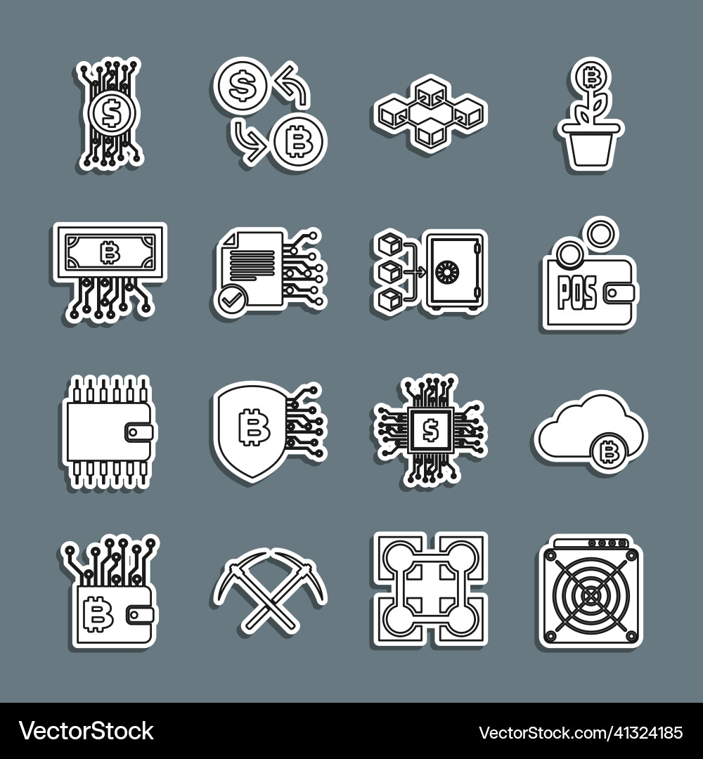 Set line asic miner cryptocurrency cloud mining Set line asic miner cryptocurrency cloud mining vector image