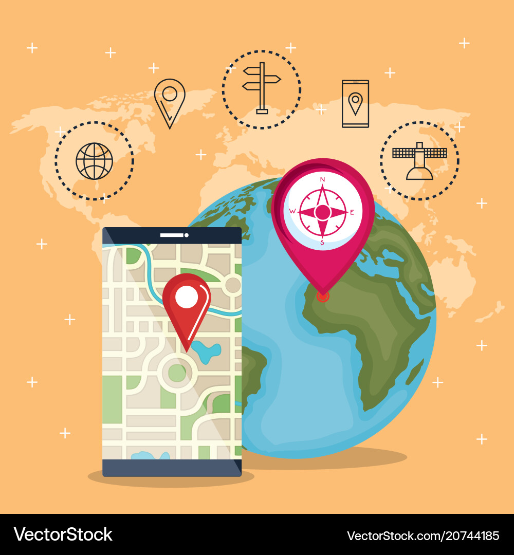 Smartphone with gps navigation app Smartphone with gps navigation app vector image