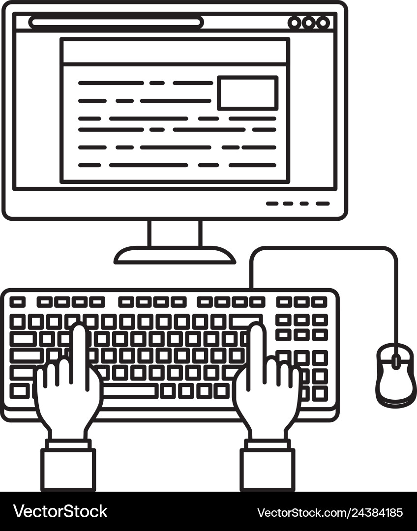 User hands with computer desktop User hands with computer desktop vector image