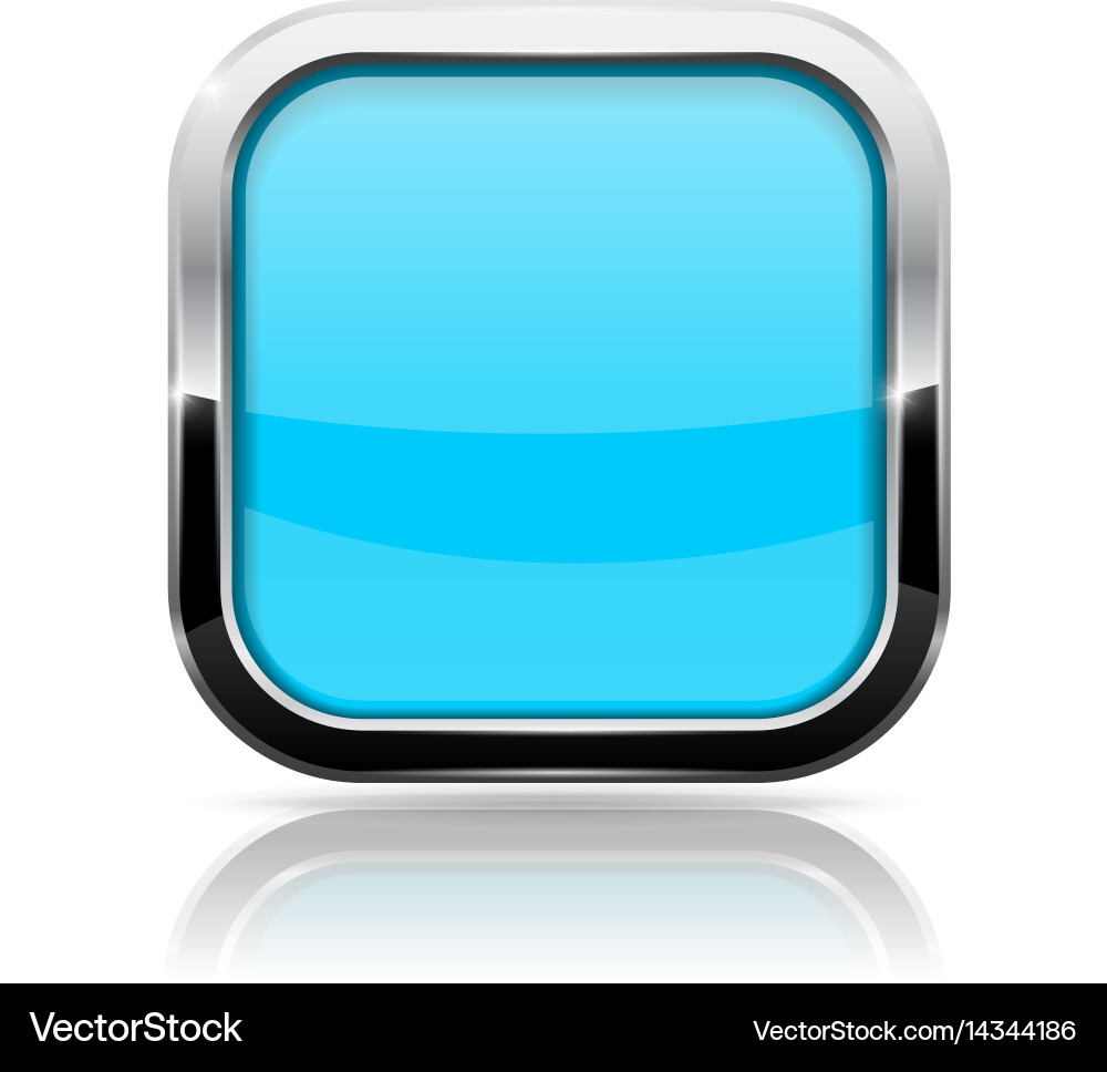 Blue Glass Button - Shiny Square Icon Vector Image
