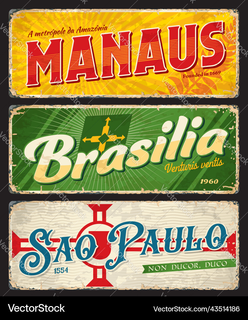 Brasilia manaus sao paulo city travel plates Brasilia manaus sao paulo city travel plates vector image