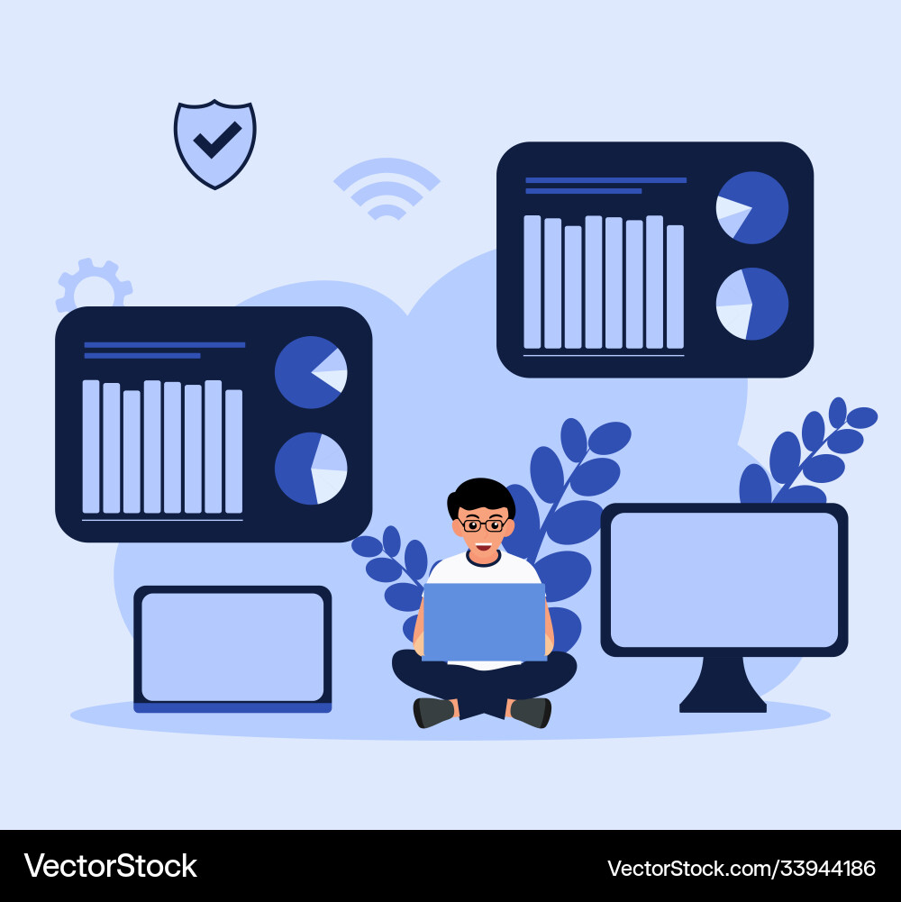 Data analysis hosting service in flat design vector image