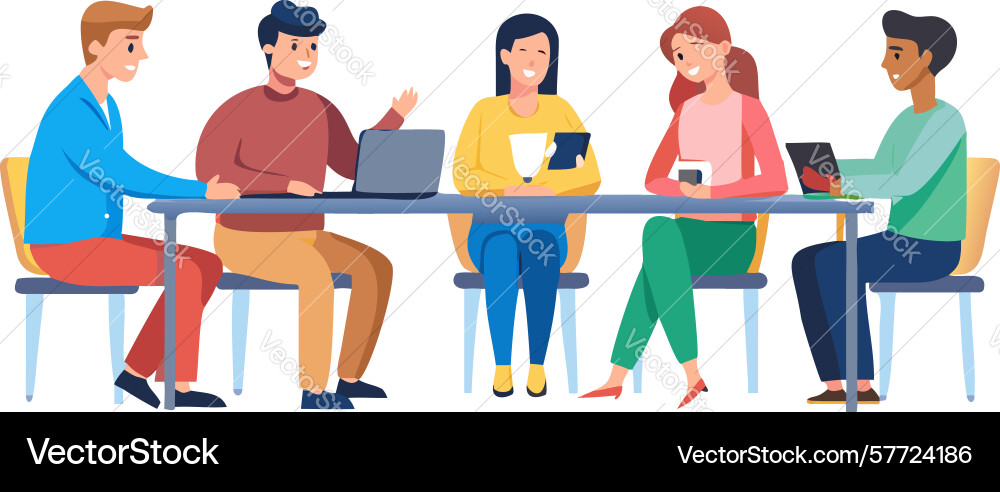 Diverse group collaborating around table team Vector Image