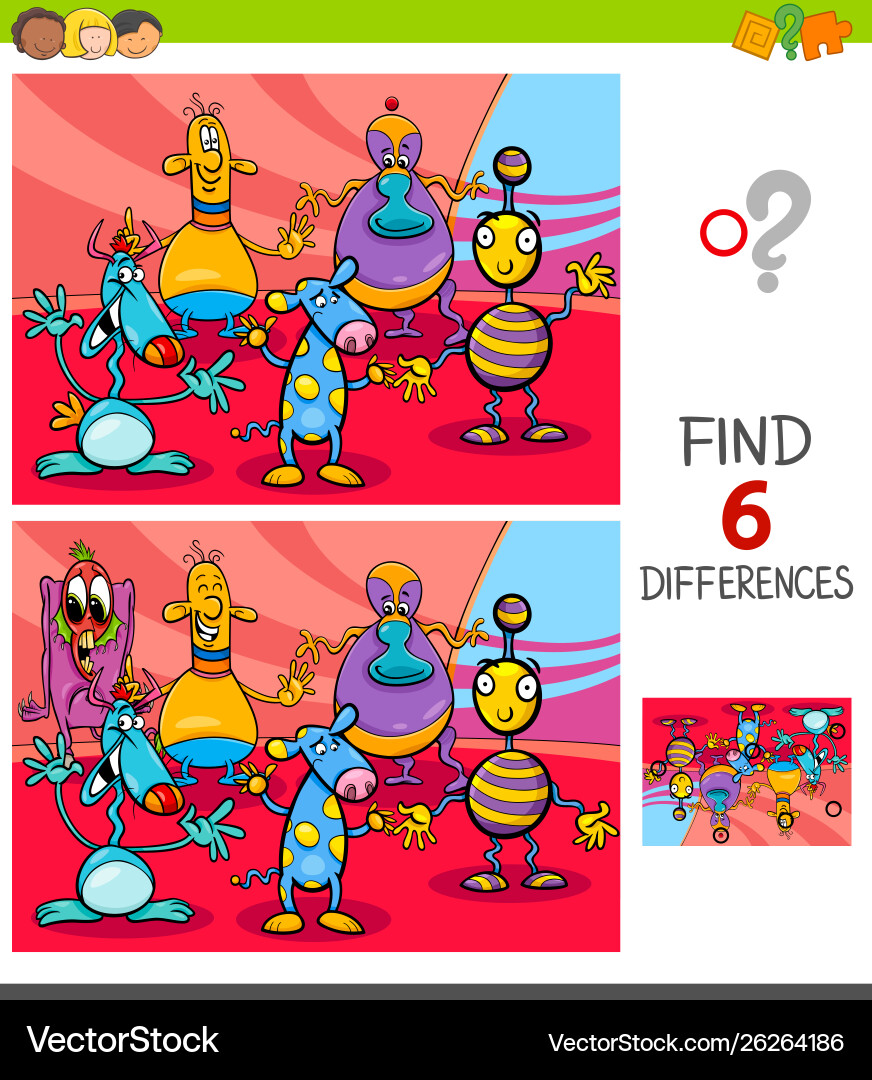 Finding differences game with fantasy creatures Finding differences game with fantasy creatures vector image