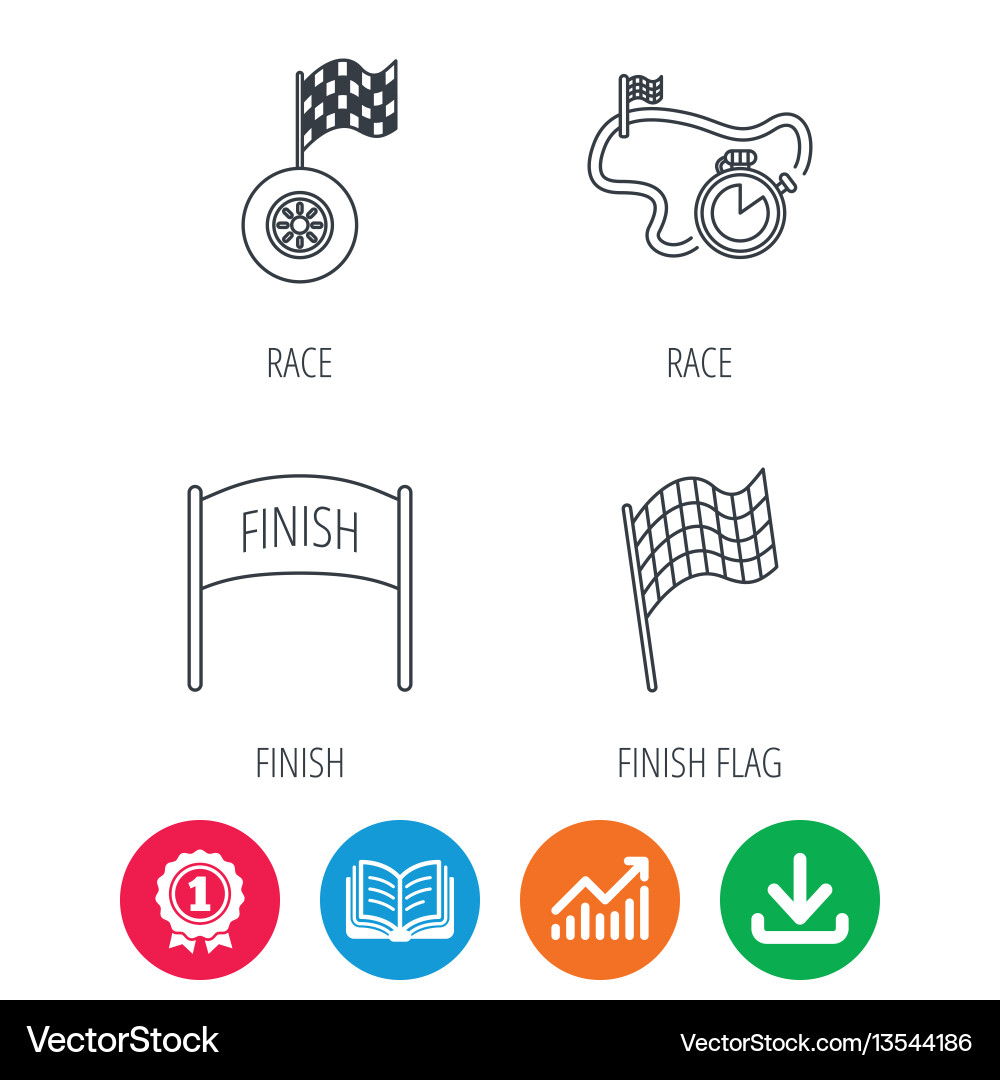 Finish flag race timer and wheel icons vector image
