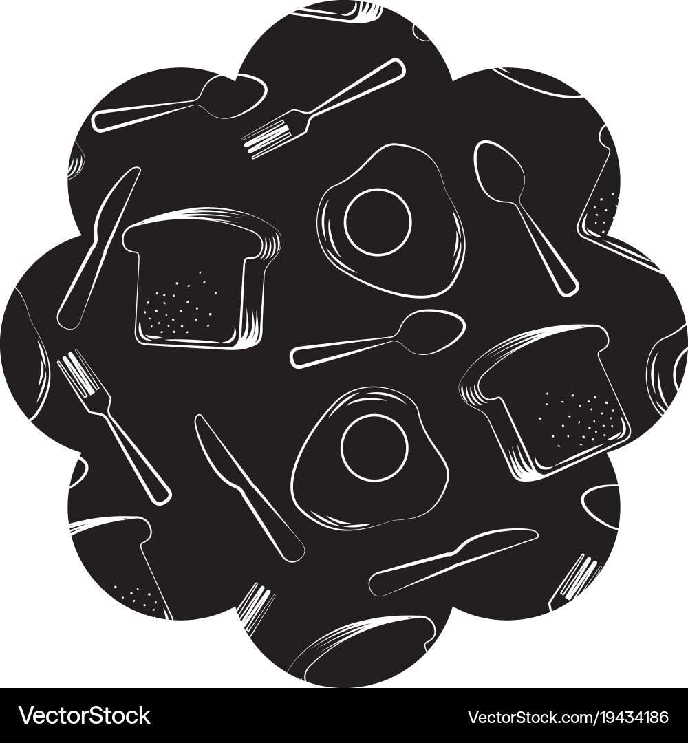 Frame with eggs and cutlery pattern background Vector Image