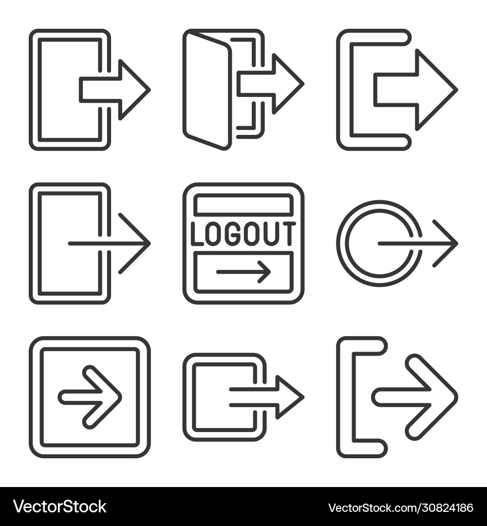 Logout and exit arrow icons set on white vector image