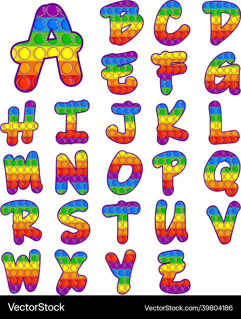 Pop it font design - alphabet bubble touch Pop it font design - alphabet bubble touch vector image