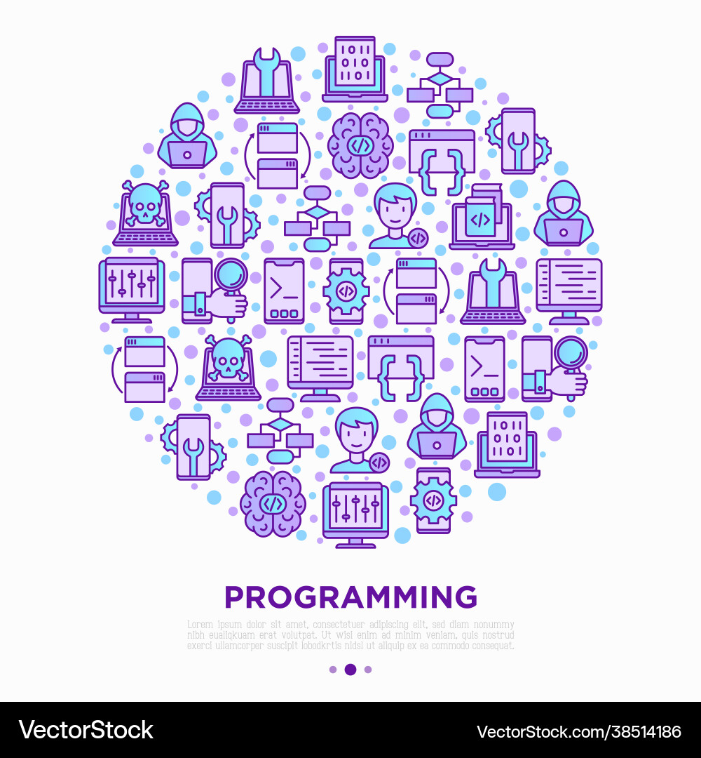 Programming concept in circle with thin line Programming concept in circle with thin line vector image