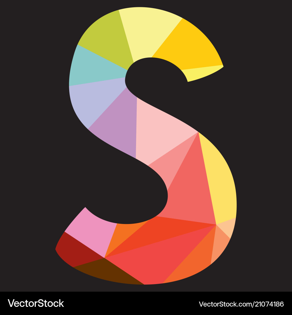 S low poly alphabet letter isoliert auf schwarz Vektorbild