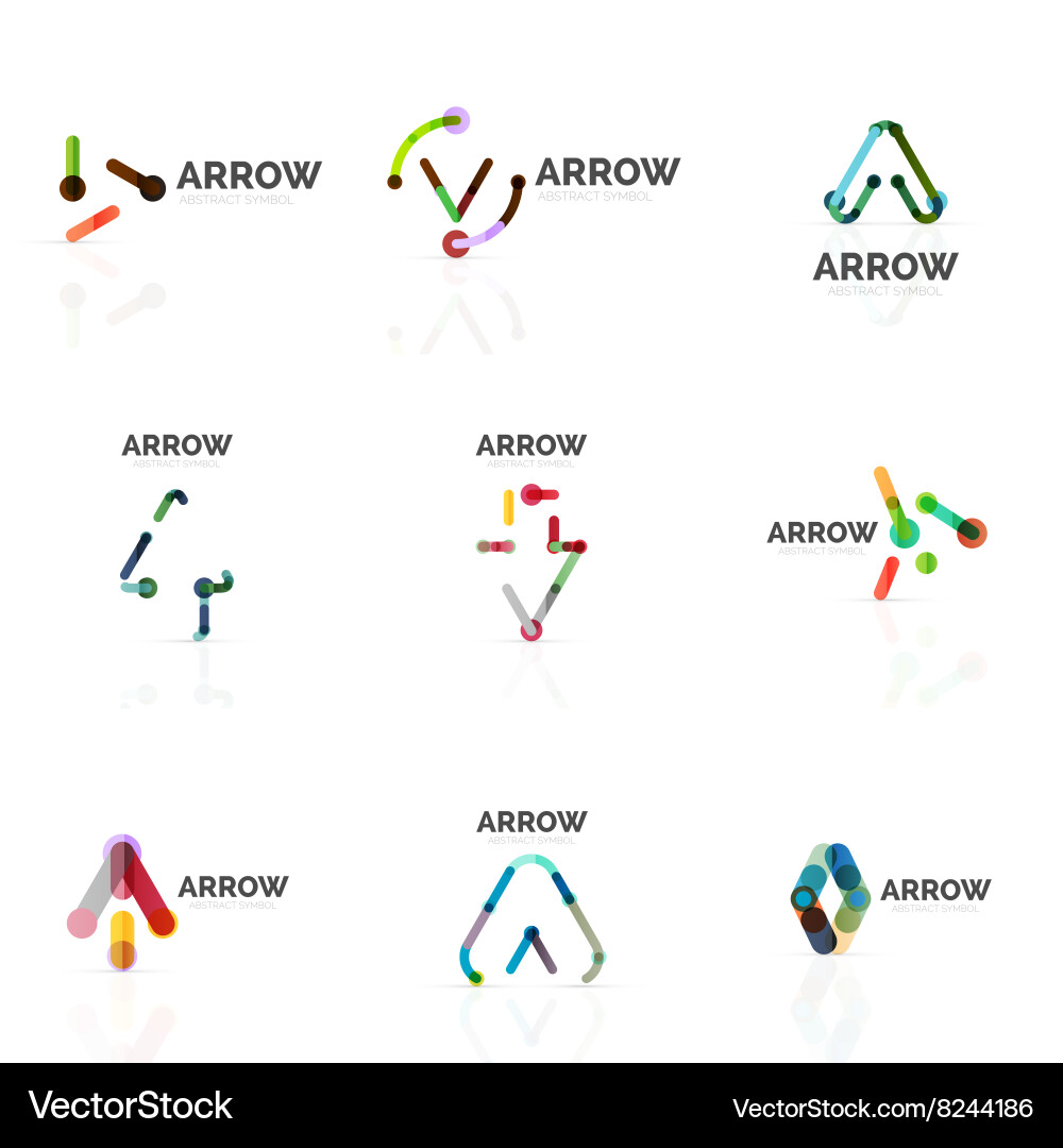 Set of linear arrow abstract logos connected vector image