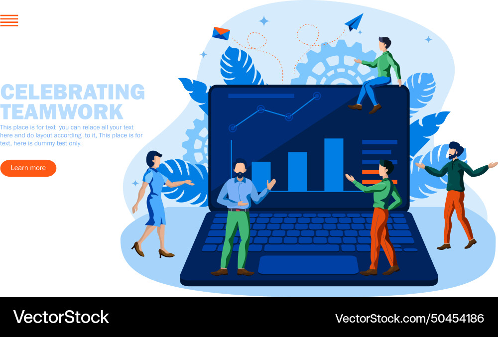 Teamwork of people around computer with graphs Teamwork of people around computer with graphs Vector Image