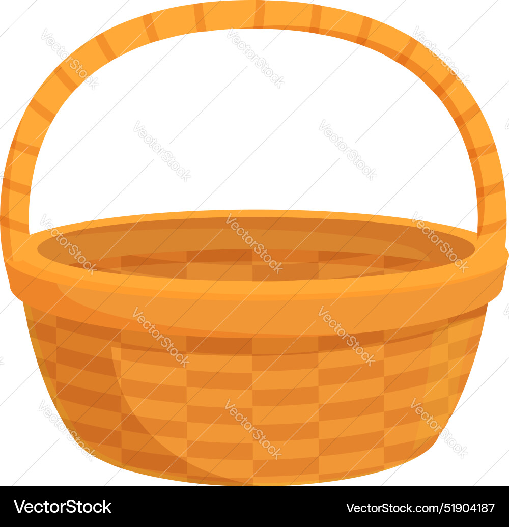 Empty wicker basket standing with handle up Empty wicker basket standing with handle up vector image