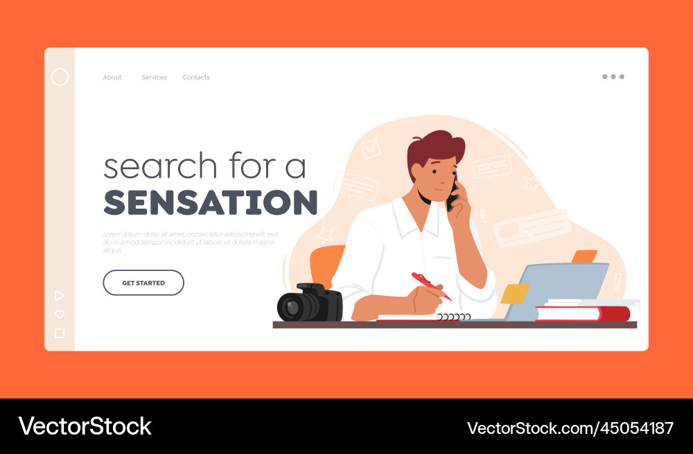 Journalist search sensation landing page template Journalist search sensation landing page template vector image