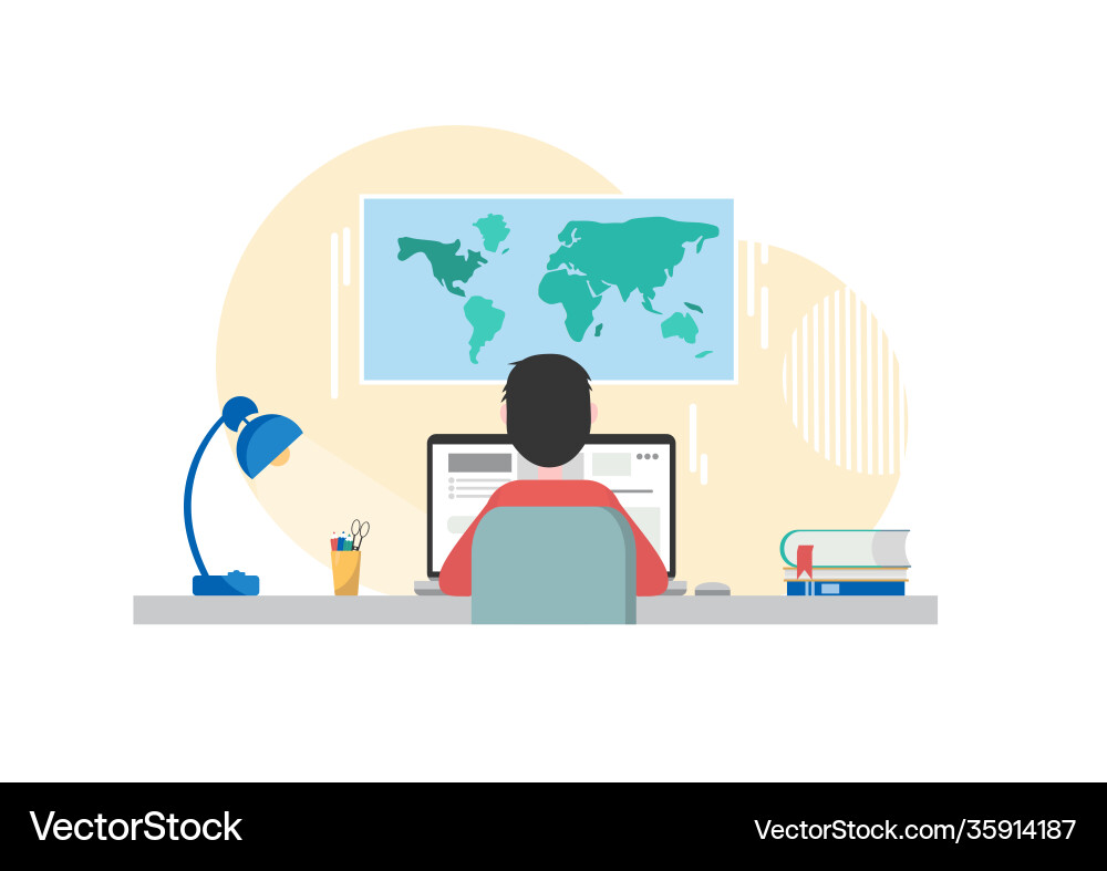 Man is working at computer Vector Image