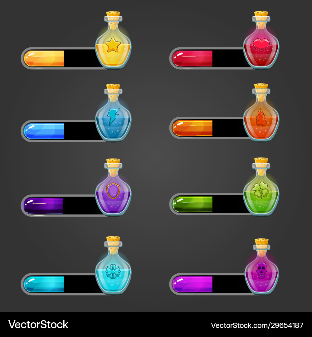 Set bar downloader with elexir bottles Set bar downloader with elexir bottles Vector Image