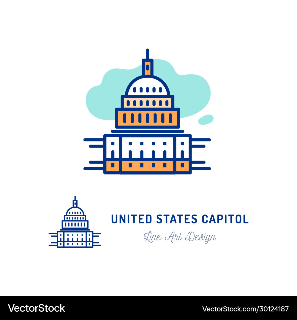 United States Capitol Icon - Thin Line Art vector image