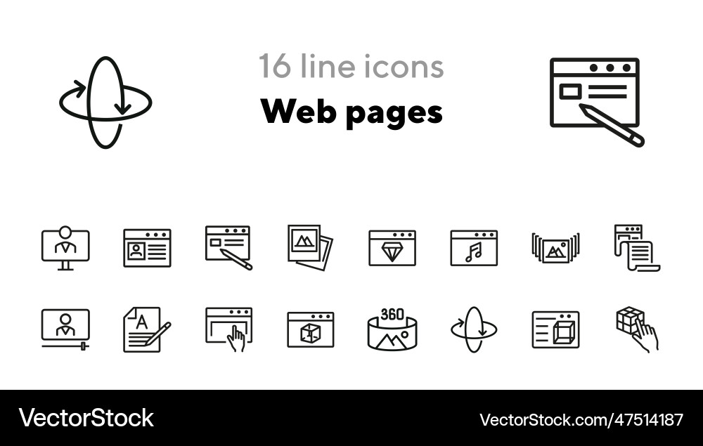 Web pages line icon set Web pages line icon set vector image