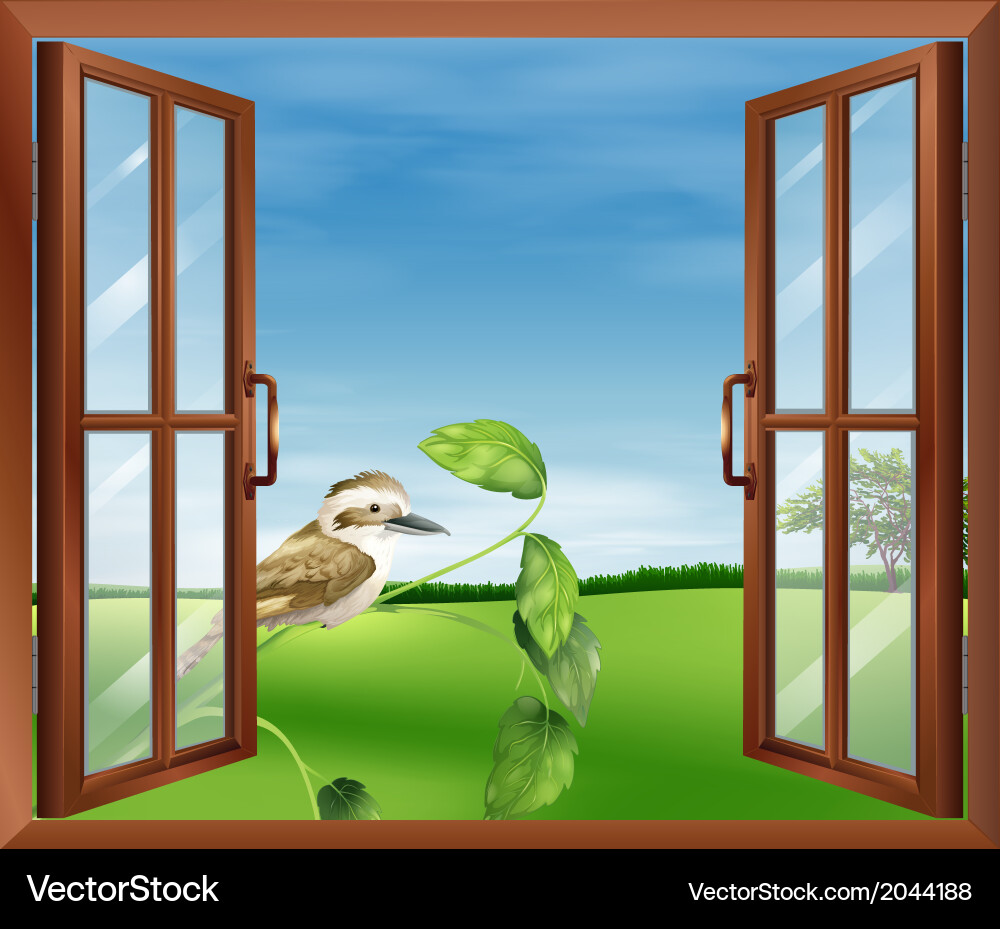 A window with view of the bird outside vector image