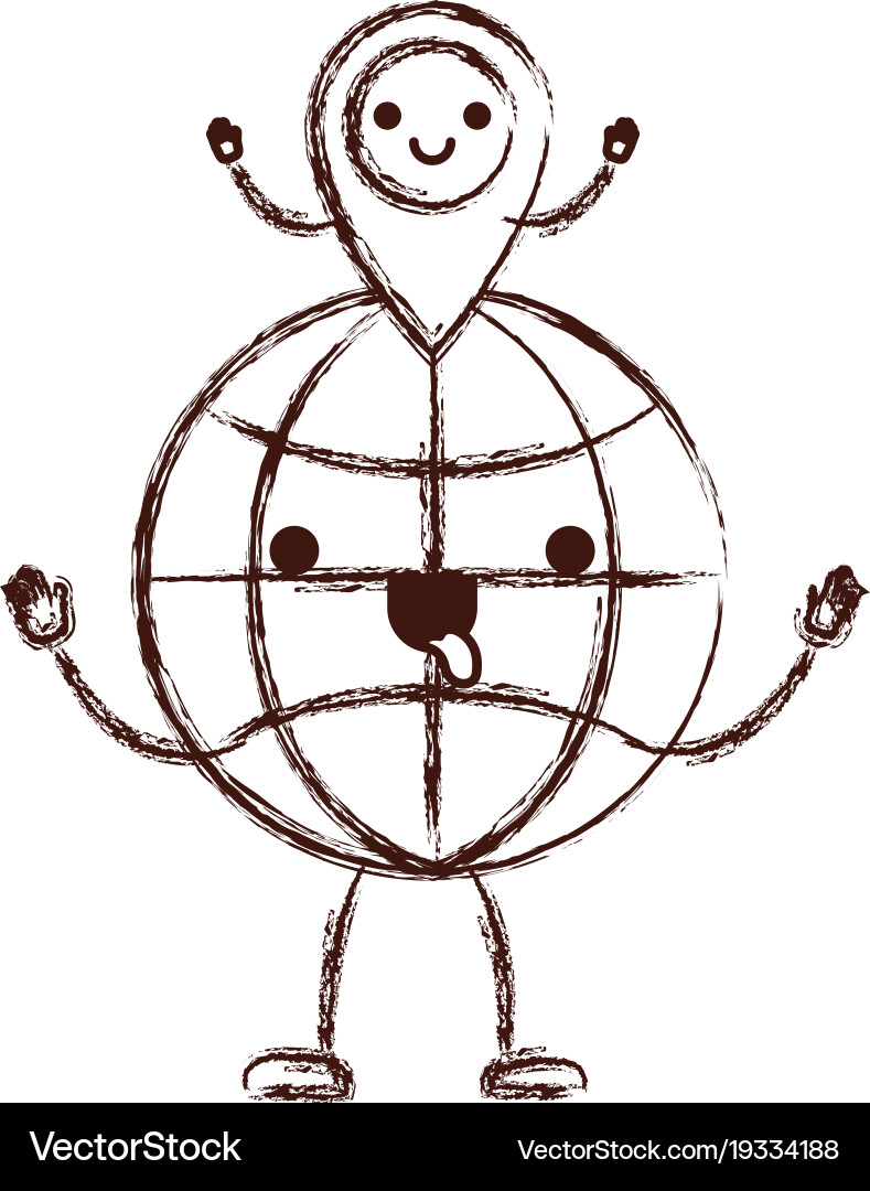 Animated kawaii world globe and map pointer vector image