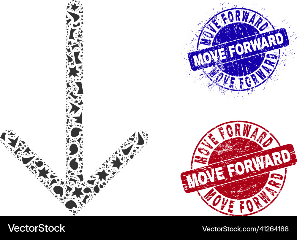 Arrow down mosaic of debris with move forward Arrow down mosaic of debris with move forward vector image